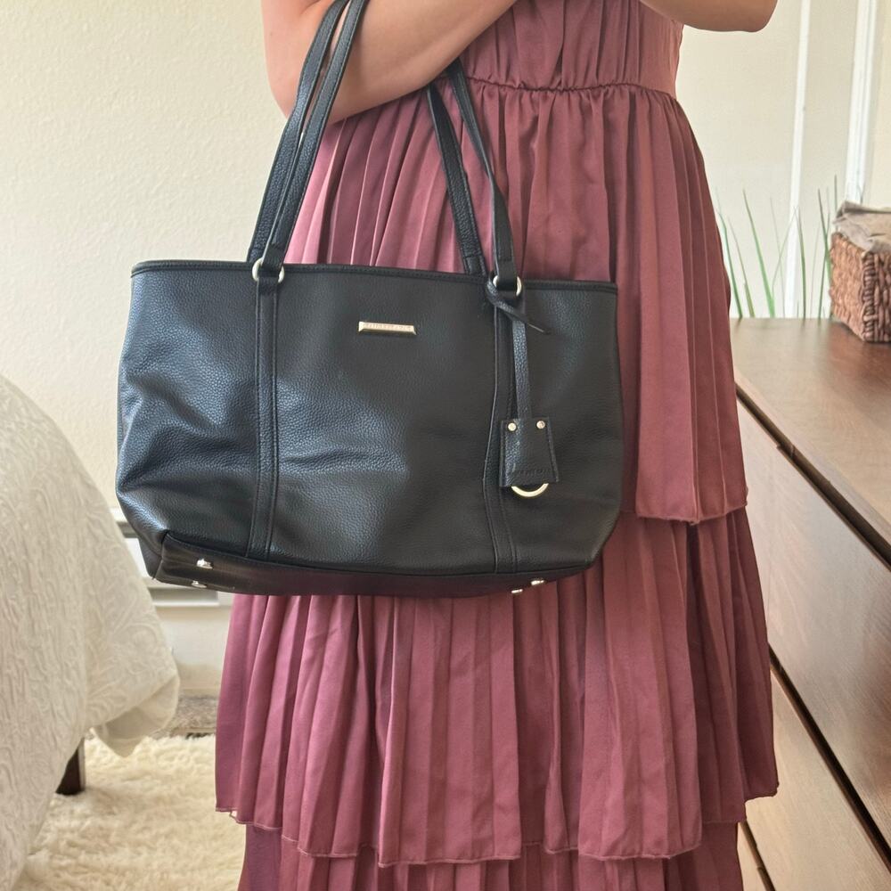 Dana Buchman Black Pebbled Faux Leather Large Tote Bag Gold Hardware